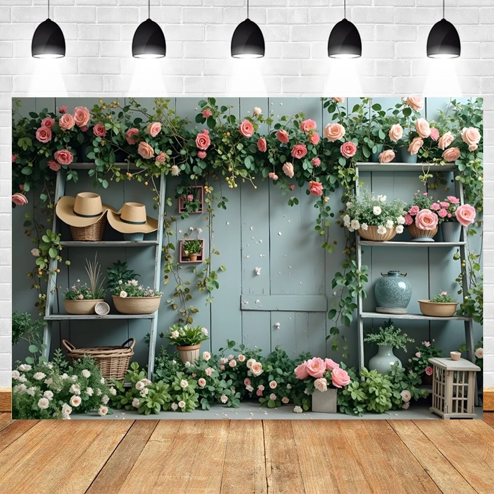 Spring Flowers Photography Background Luggage Boxes Flower Shop Kids Portrait Birthday Party Decor Background Photo Studio Props