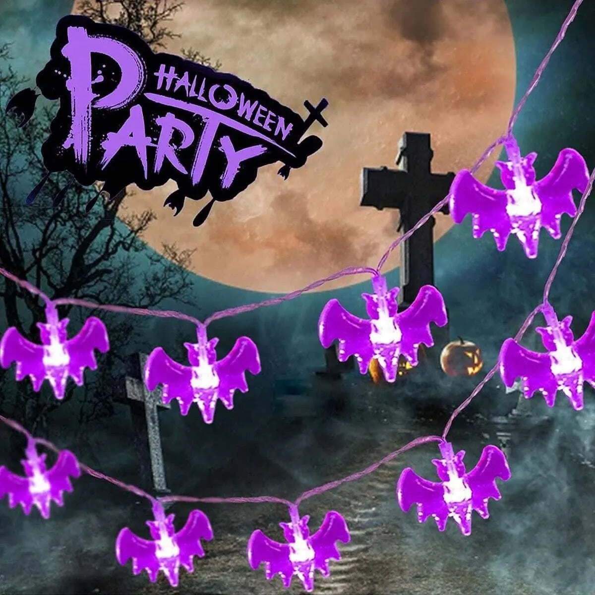 1 قطعة هالوين 10/20/30 LED الأرجواني الخفافيش سلسلة أضواء بطارية تعمل للمنزل الأطراف ساحة داخلي في الهواء الطلق هالوين الديكور