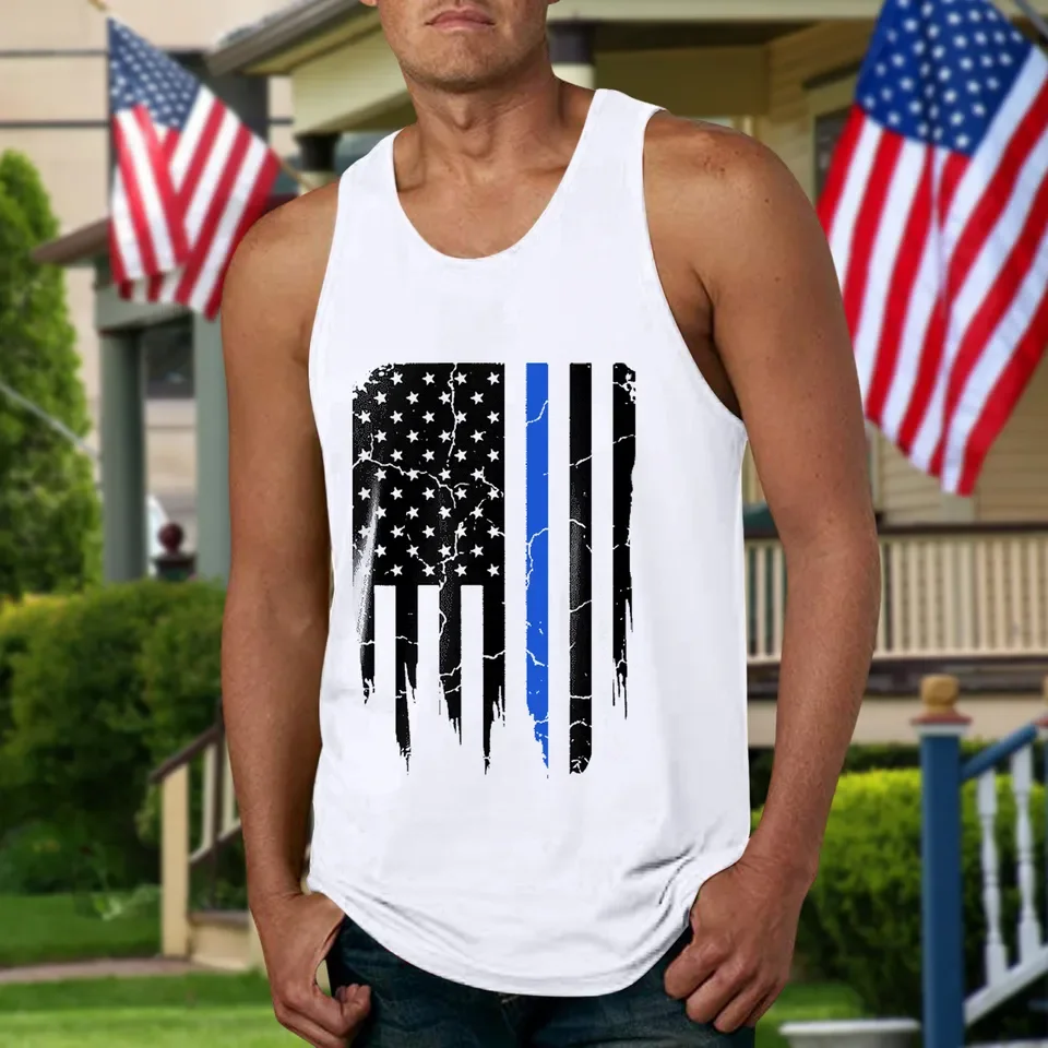 Pure Cotton Sleeveless Men'S T-Shirt Independence Day Fashion Men'S Tank Top Summer Sleeveless Top Breathable Mens Camisole Tops