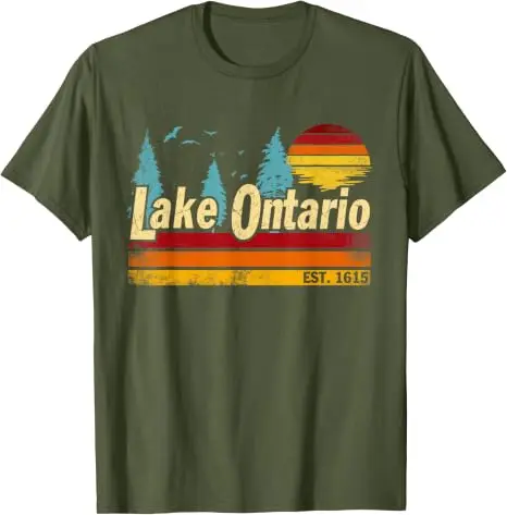Ontario-See Vintage Sonnenuntergang Est. 1615 Herren Damen T-Shirt Y2k Seefahrten Outdoor-Urlaubskleidung Retro-Stil Bootfahren Angeln T-Shirts – Detail 10