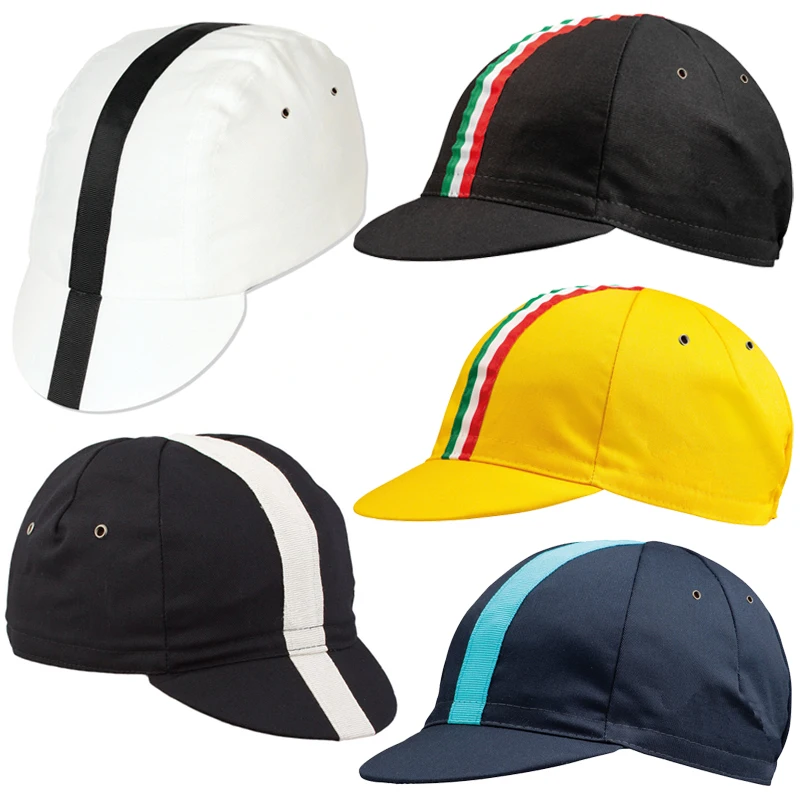 

Cotton Twill Black / Dark Blue Cycling Caps Yellow White Ride Head Wear Bike Hat One Size Fits Most