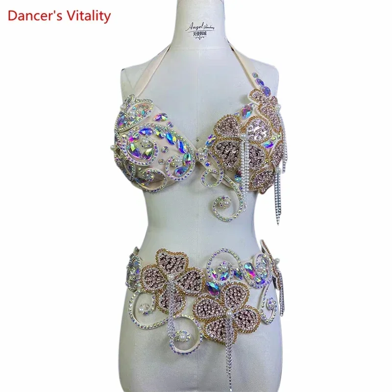 Belly Dance Costume Suit Women Customsized Hand Made Bra+belt 2pcs Girl\'s Oriental Belly Dancing Belt Competitoin Suit