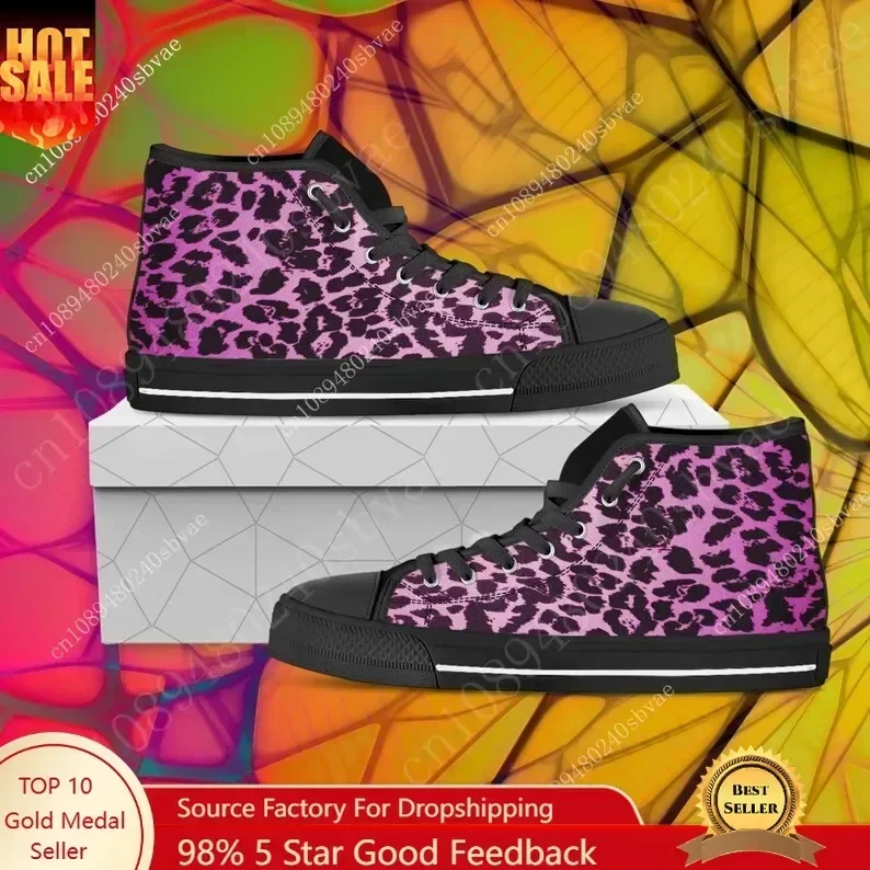 Leopard Print High Top Shoes Mens Womens Teenager Sneakers Canvas High Quality Outdoor Daily Sneaker Custom Made Couple Shoe
