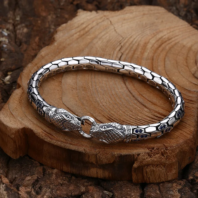 bracelet, finely crafted double-headed snake bracelet, domineering trendy thai silver retro personalized distressed jewelry