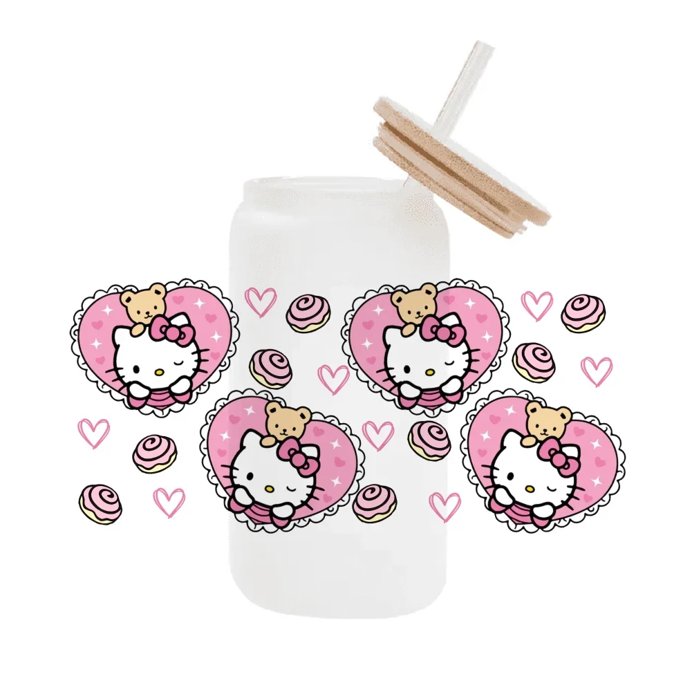 Hello Kitty Sanrio Friends Wrap pegatina para Libbey 16oz lata de vidrio impermeable Uv Dtf café lata Diy artesanía