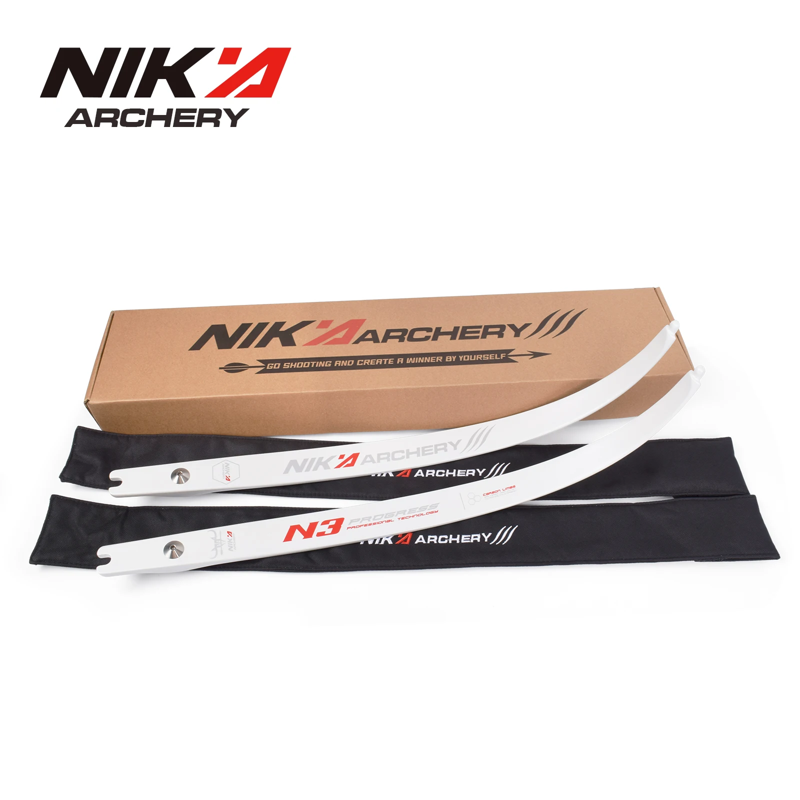 NIKA  ARCHERY 70“ White N3 Limbs Recurve Bow Limbs Progress Series with 55% carbon fiber content Limb Draw Weight 18-50LBS