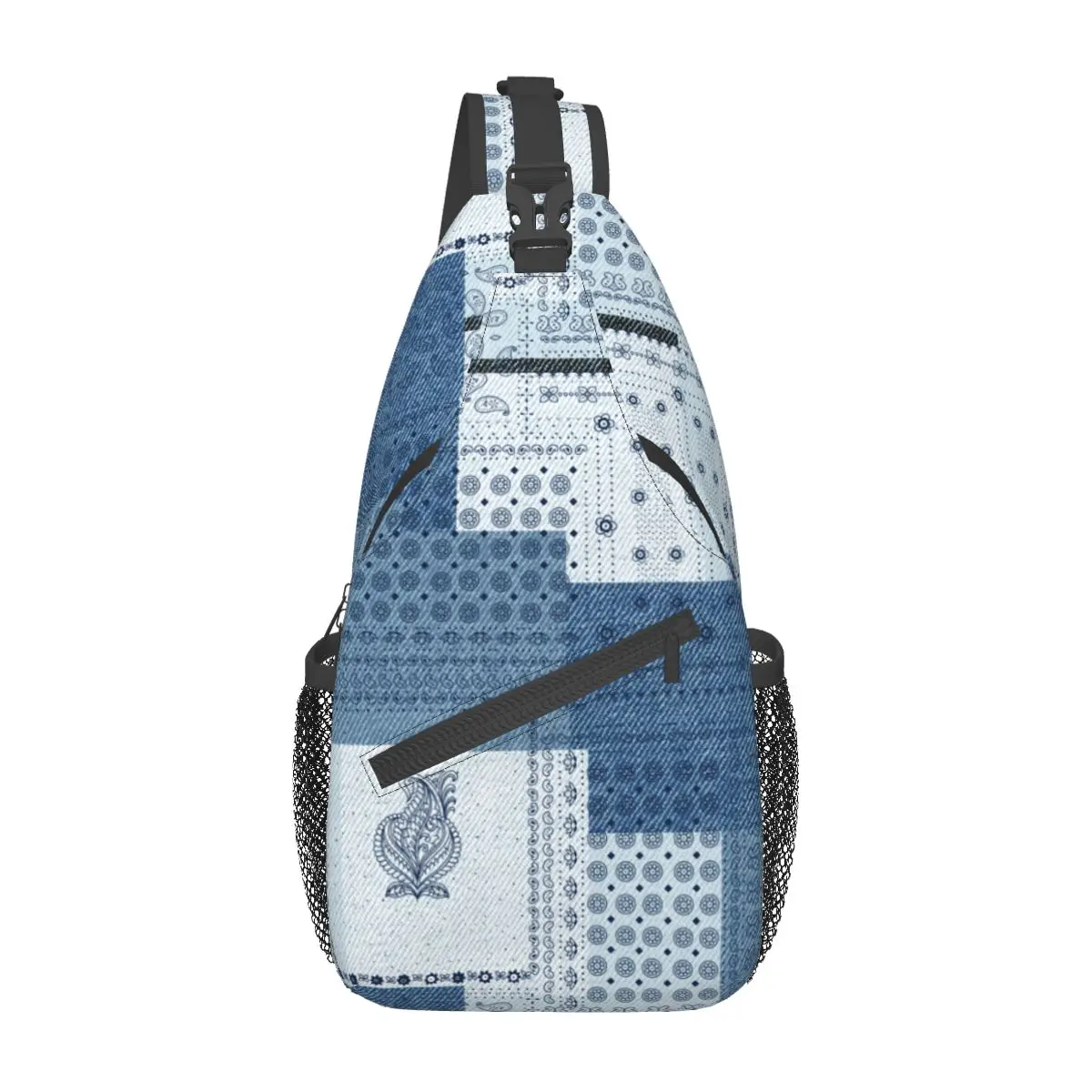 Denim Patchwork Paisley Sling Bags Chest Crossbody Shoulder Sling Backpack Outdoor Hiking Daypacks Pattern Bag