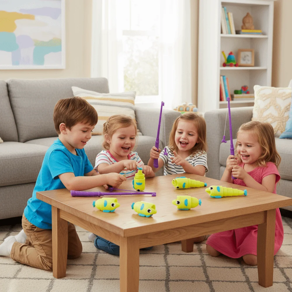 Giochi di Pesca Magnetici per Bambini, Set Educativo Precoce, Giocattolo Elettrico con Piattino da Pesca, Divertente Gioco di Pesca Magnetico a Cartoni Animati
