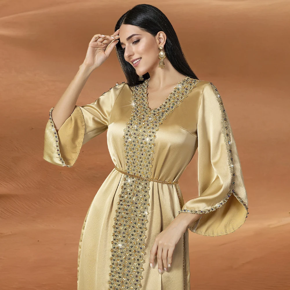 Champagne Formele Gelegenheidsjurken 2025, Volledige Mouwplooi Lange Feestjurken Elegante Avondjurken فساتcionalangnya