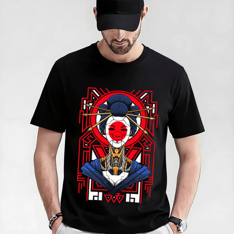 

Retro Manga Ghost in the Shell Geisha Anime T Shirt Cyberpunk Graphic Tee Sci-Fi Aesthetic Y2K clothes 0319 Large size Tops