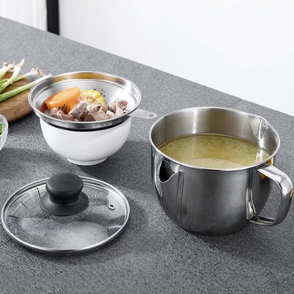 

Soup Grease Separator Stainless Steel Bowl with Lid and Sieve Easy Clean Design for Liquid Seasoner Storage At Home