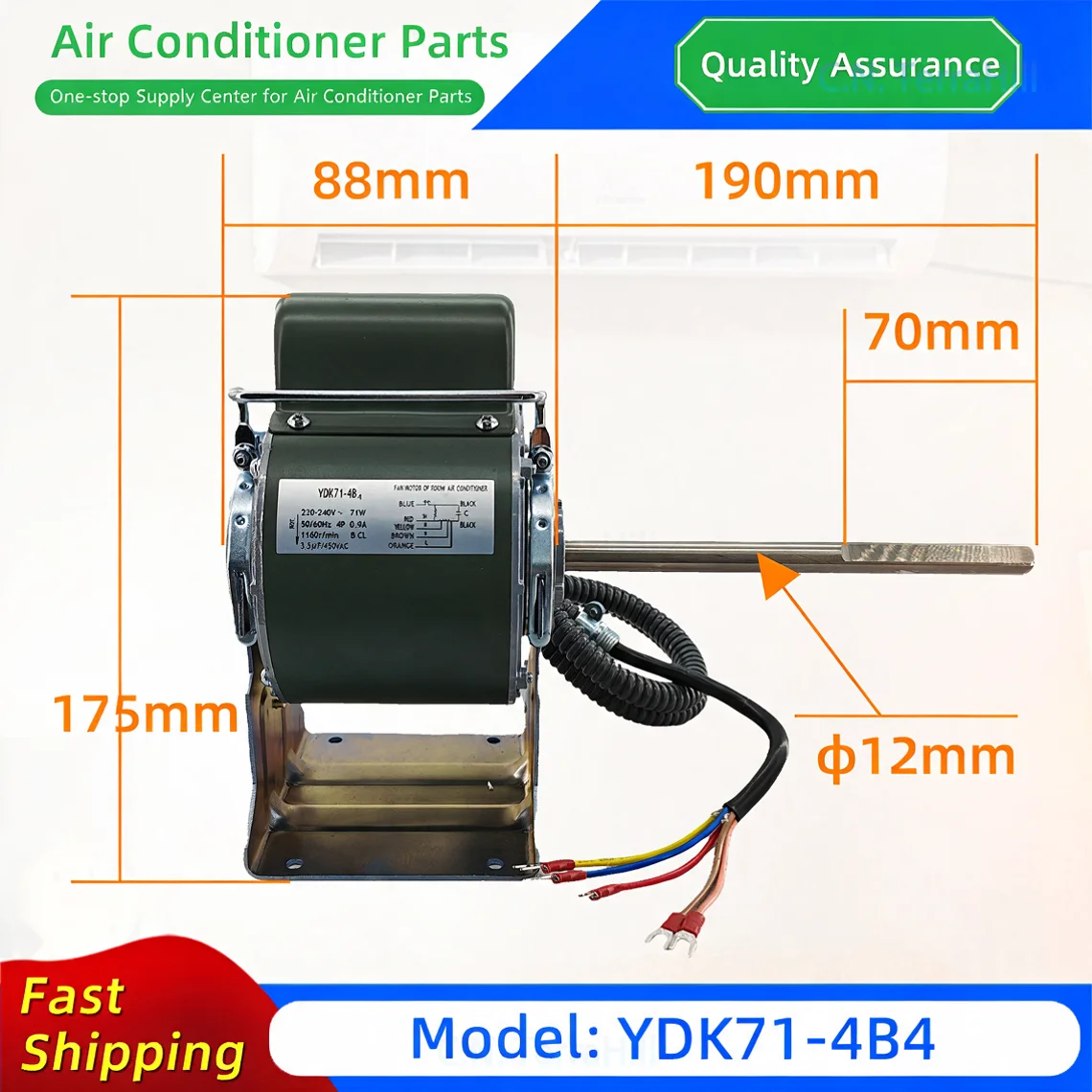 YDK71-4B4 Single Phase Asynchronous Fan Motor 220V 50/60Hz Indoor Unit Air Conditioner Ducted Fan Motor Replacement