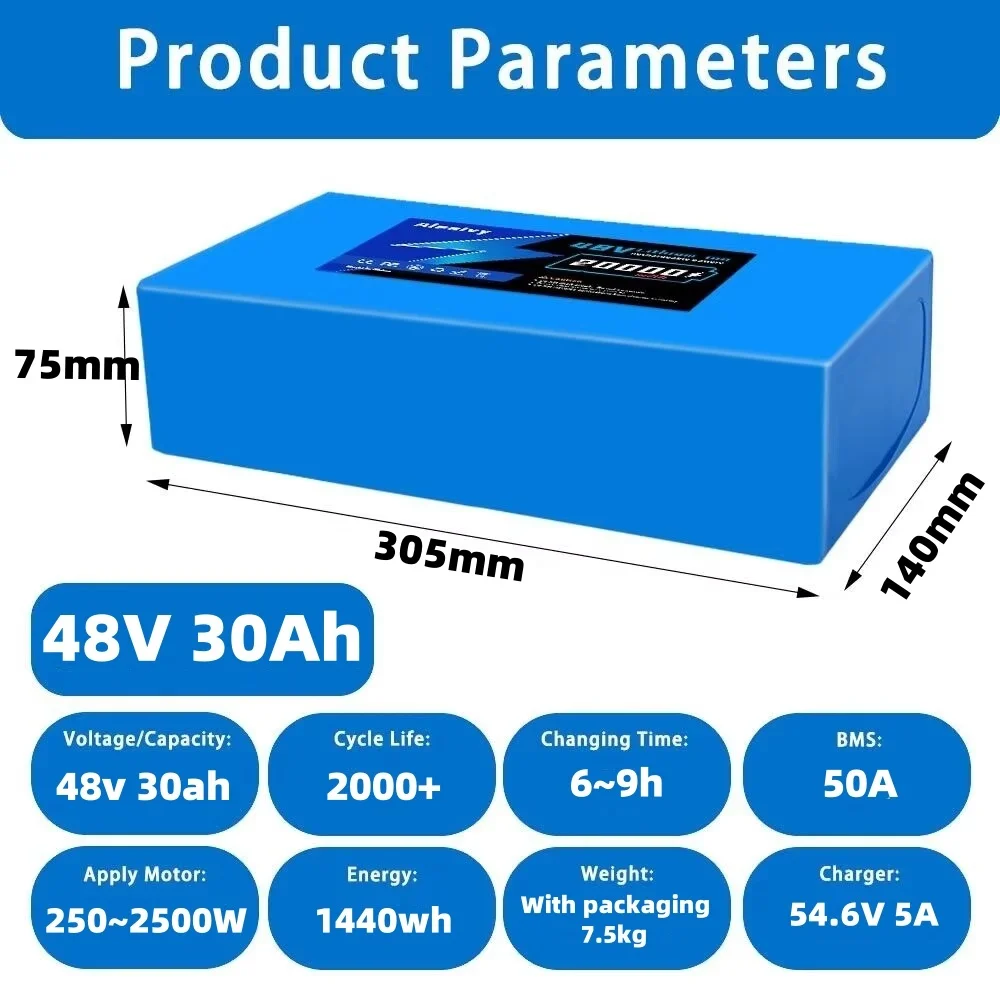 [US Direct ] Aleaivy High Quality 48V 30Ah Ebike Battery Pack 13S6P 21700 30000mAh for 200-2000W Electric Bike, Bicycle, Scooter & bafang Other Motors