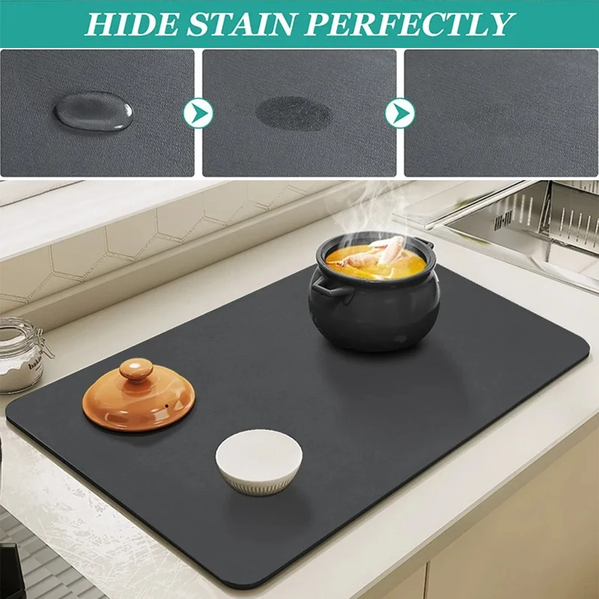 Solid Color Kitchen Absorbent Dining Table Mat Countertop Tableware Under Coffee Bar Pot Cup Mat Anti Slip Heat Insulation