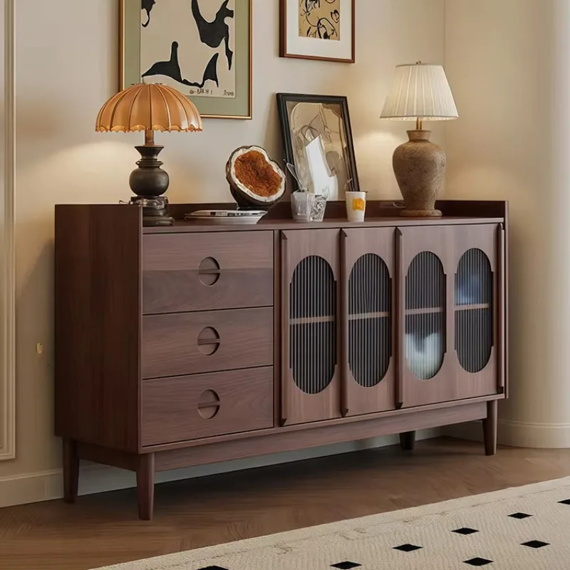 French Vintage Sideboard Premium Built-in Wall-Mounted Bowl Cabinet Solid Wood Storage Cabinet