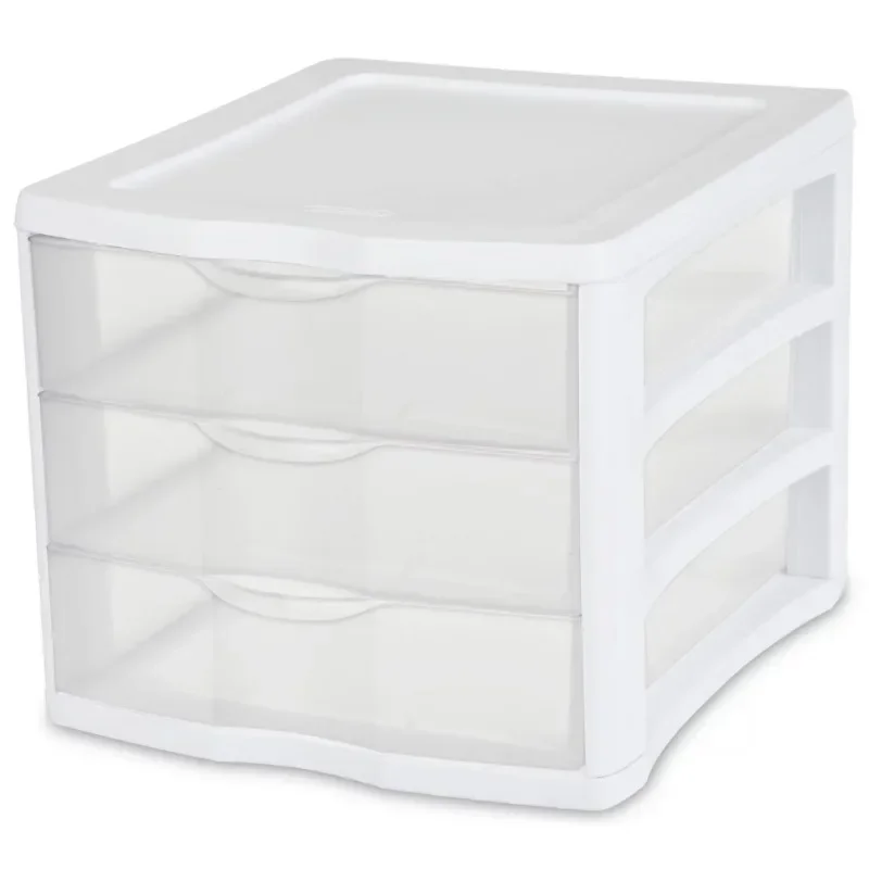 Sterilite 3 Drawer Unit Plastic White Set of 4  Items Storage Box