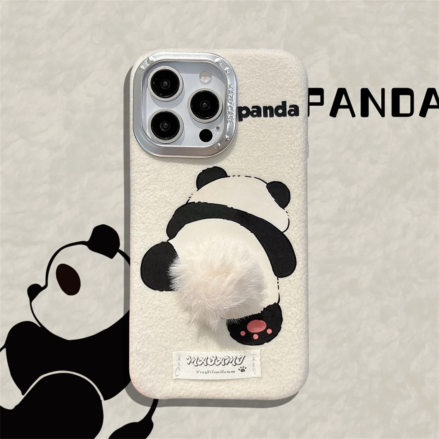 Cute Panda Protect Phone Case Autumn and Winter Tail Suitable for IPhone 16pro Apple 15 Promax New 14 Promax Plush Soft 13 Pro