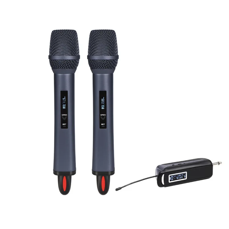 

UHF Wireless Microphone Dynamic Dual Cordless Metal Mic System with Receiver for Karaoke Singing Wedding DJ Party Speech Church