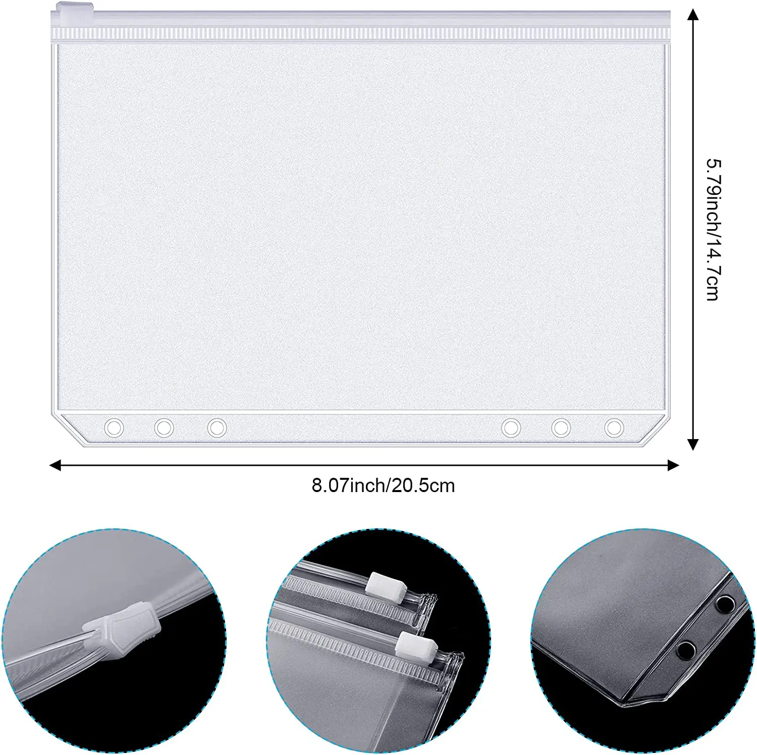 Binder com Zipper Pastas para 6-Ring Notebook Binder, impermeável Bolsa PVC, Documentos Sacos de arquivamento, A6, 6PCs