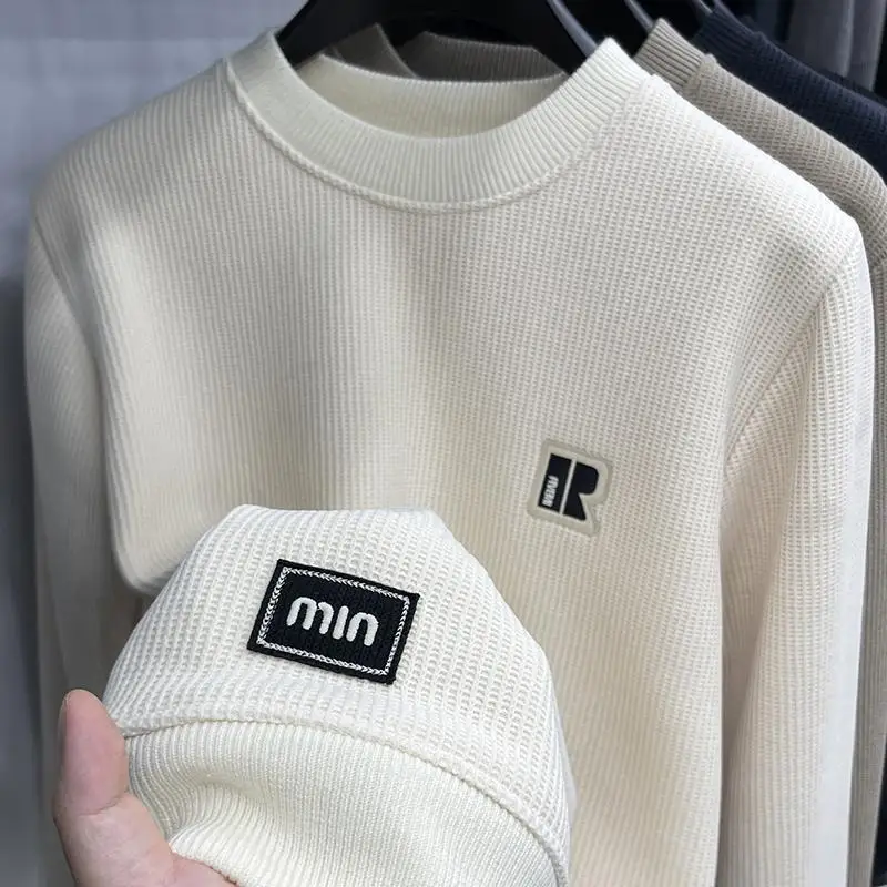 

Мужская толстовка, зимняя повседневная утолщенная футболка, термобелье, свободная вафельная базовая рубашка, толстовка с круглым вырезом