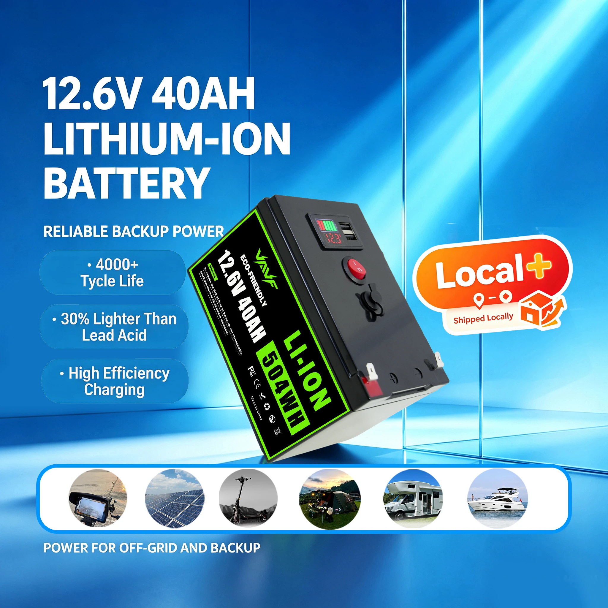 40000mAh 12.6V Li-Ion Wiederaufladbarer Akku Europäisches Überseelager Lokal+ Stabile Ausgangsleistung Speicherbatterie für Solar-Backup zu Hause, Outdoor-Camping, Yachtüberwachung, Alarmgerät