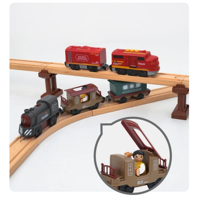 Op batterijen werkende locomotief Elektrische treinset Diecast magnetische locomotief Slot Speelgoed Geschikt voor houten spoor Speelgoed Houten trein