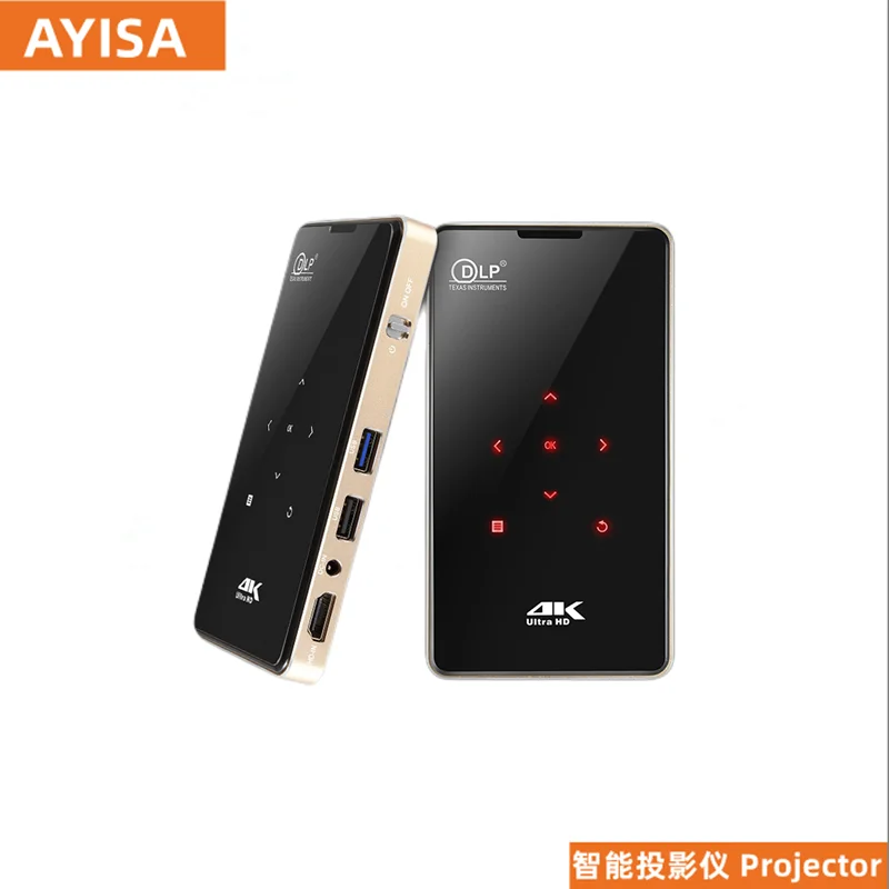 AYISA 1G+8GB 4k 3D HD-IN android 9.0 P09 Portable 4K Ultra HD P09 DLP Mini Intelligent Projector with Infrared Remote Control