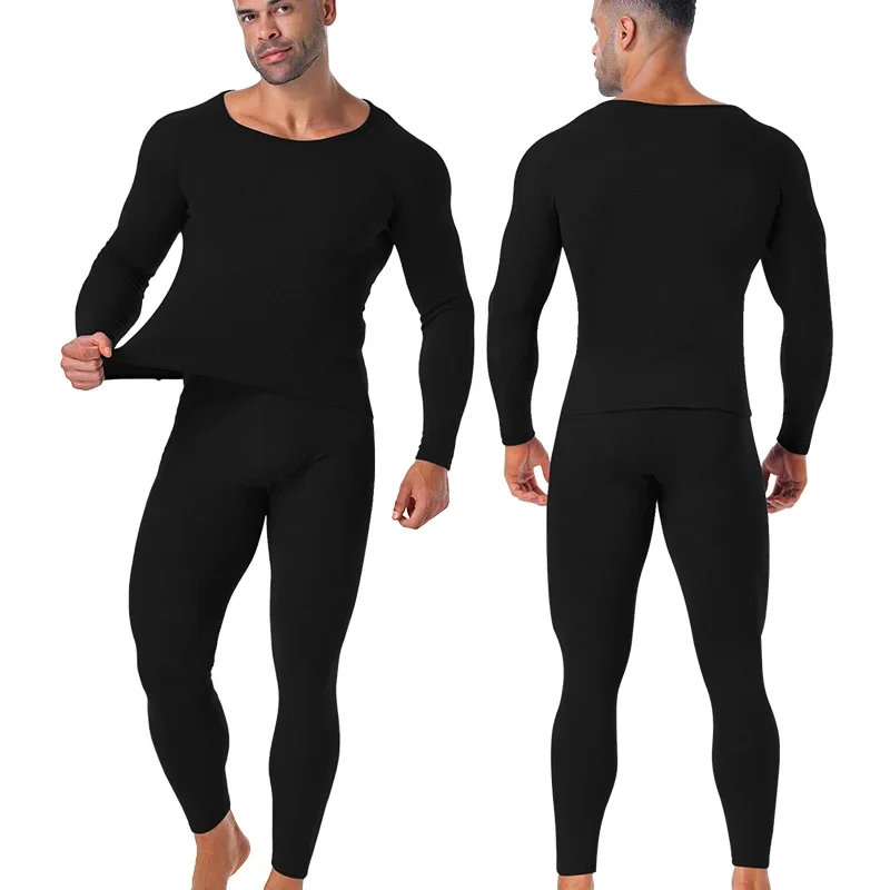 Mens Set of 2 Thermal Underwear Suit Ultra Soft Long Johns Fleece Lined Keep Warm Undershirts Cold weather Bottoming Shirt Suits