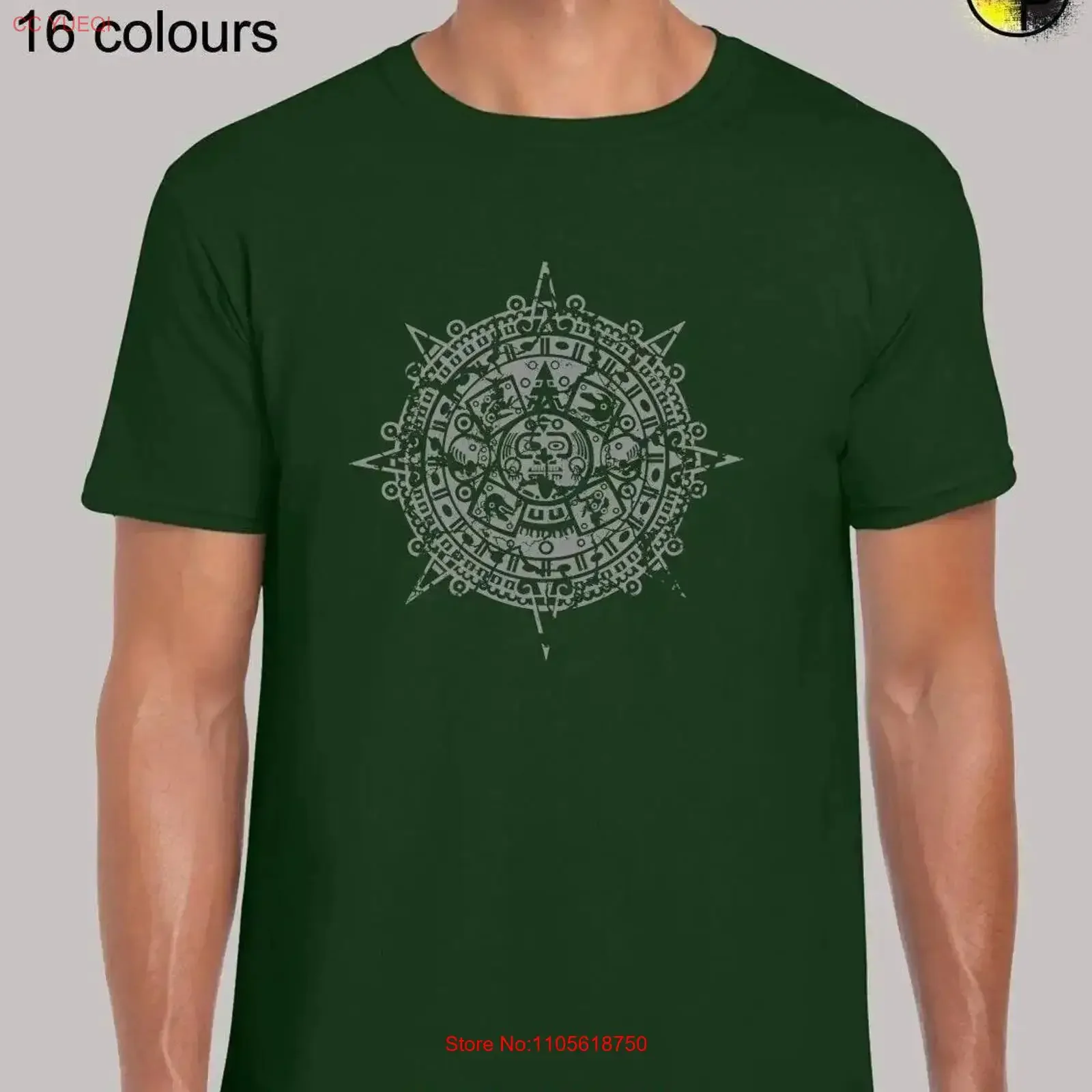 Aztec calendar vintage mens T Shirt unisex funny cool fashion design illuminati pyramid retro ancient symbol mayan present gift