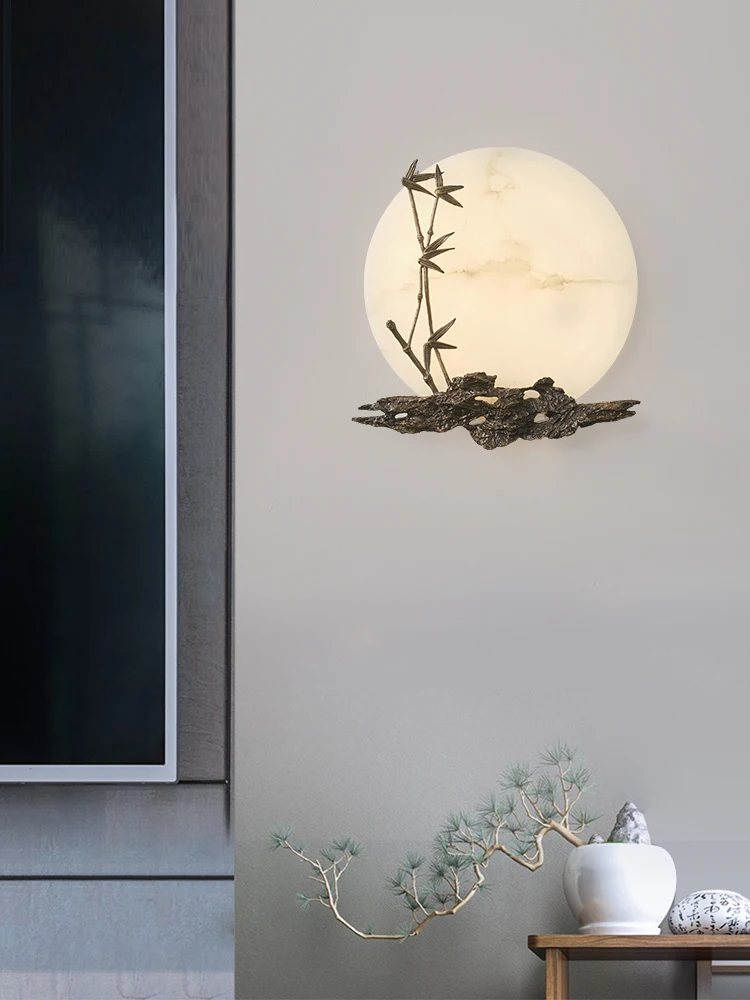 مصباح جداري على الطراز الصيني الجديد زن على الطراز الصيني جميع النحاس والرخام لغرفة المعيشة وغرفة الشاي وإضاءة خلفية للحديقة الخارجية والمناظر الطبيعية م #4