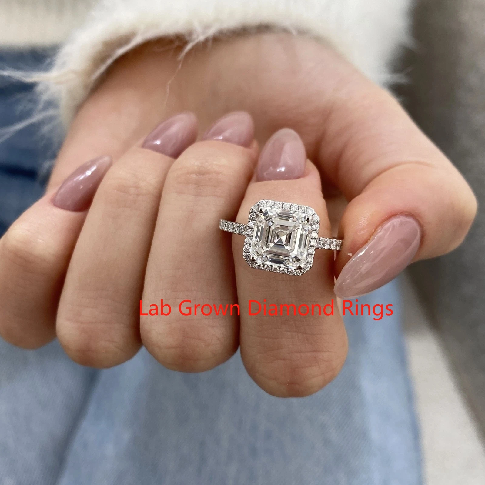

Platinum 950 Pave Band 3.5CTW Main Stone 3CT CVD Asscher Lab Grown Diamond IGI DEF VS-VVS Party Jewelry For Lady Fine Jewelry