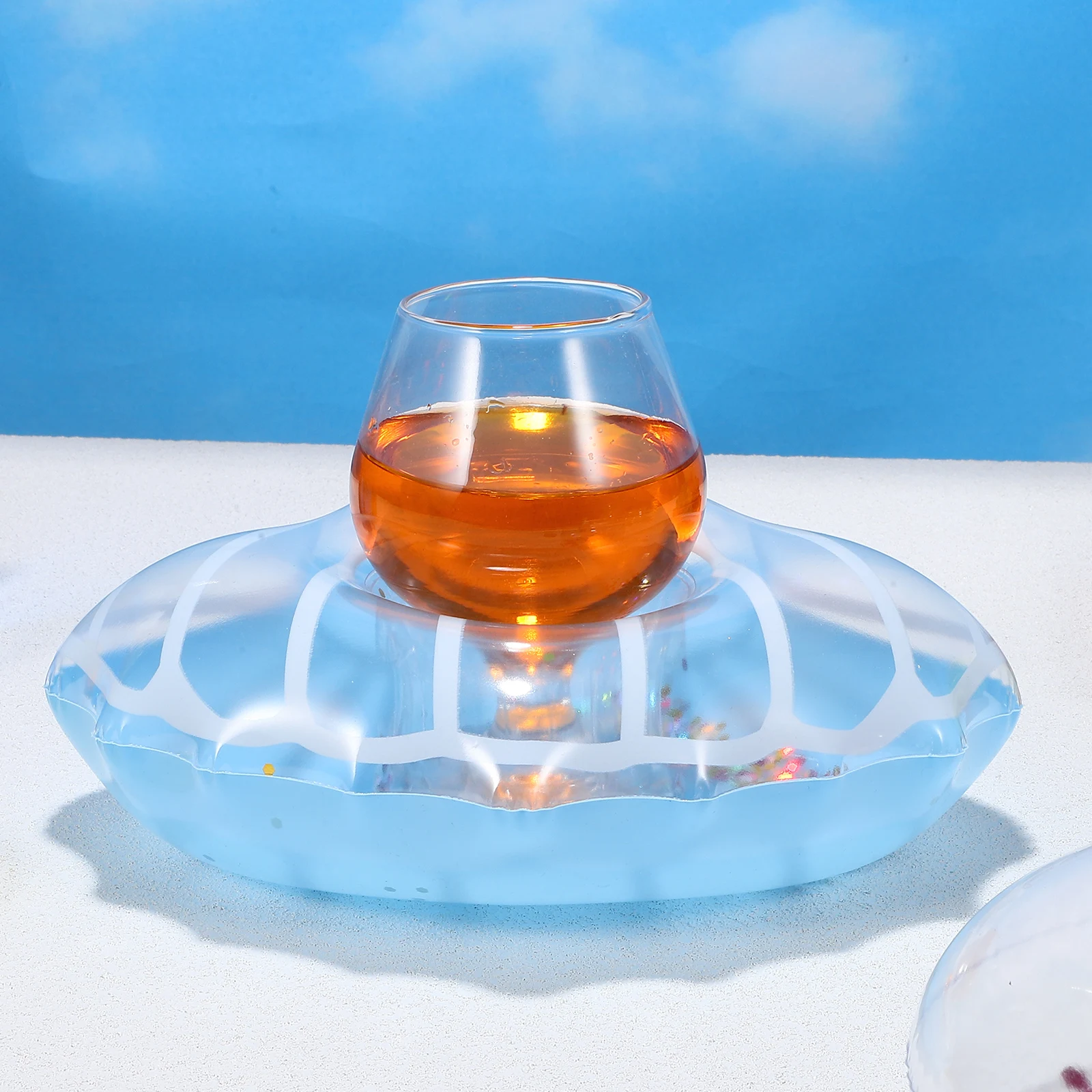 10Pcs Inflatable Drink Holder Glitter Floating Cup Holder Donut Shell Shape Pool Party Floating Coaster Swimming Pool