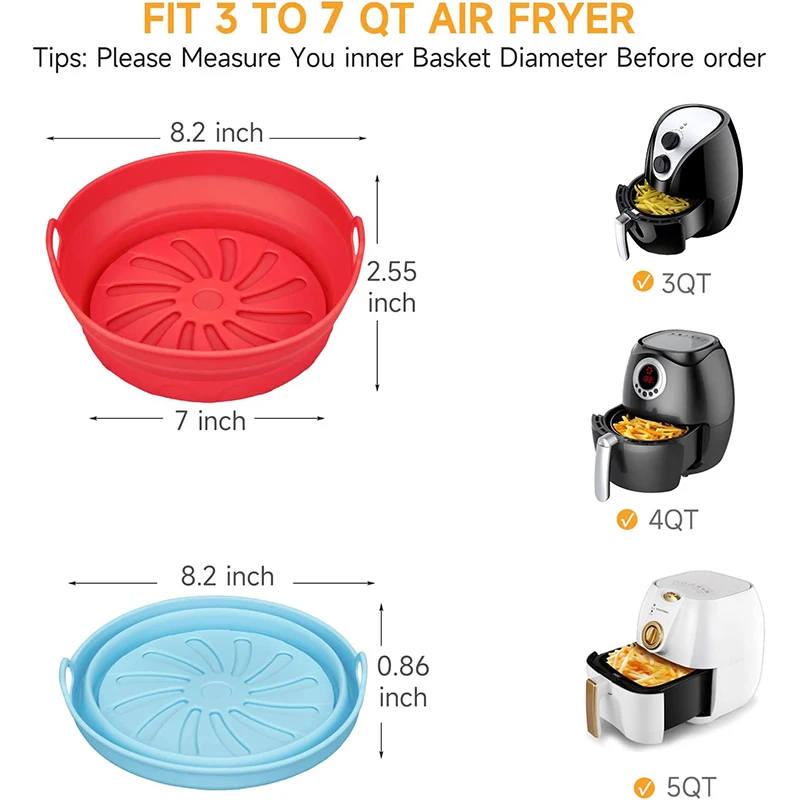 Collapsible Silicone Air Fryer Liners For 3 to 5 QT Reusable AirFryer Liners Pots Oven Liner Baking Tray Dishwasher Safe
