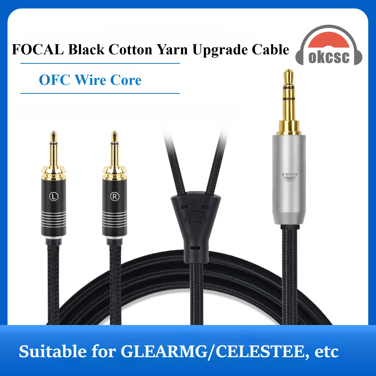

OKCSC OFC Headphones Cable for FOCAL GLEARMG\CELESTEE STELLIA\ELEGIA RADIANCE FT3 HIFI Cable With 2.5/3.5/4.4/6.35/XLR Plugs