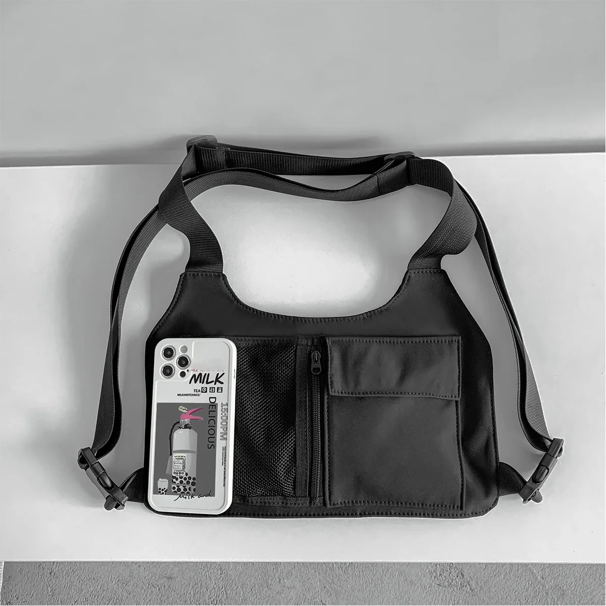 حقيبة صدر عملية مضادة للسرقة، حقيبة ظهر من النايلون خفيفة الوزن، جيب مخفي، حزام قابل للتعديل للسفر في الهواء الطلق، حقيبة صدر عملية