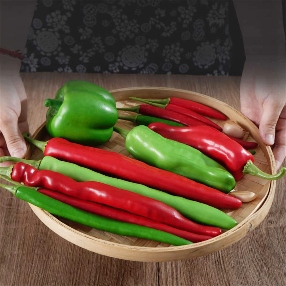 

fake vegetables artificial green sweet pepper restaurant cabinet decor red green Simulation chilli hot pepper Vegetables model