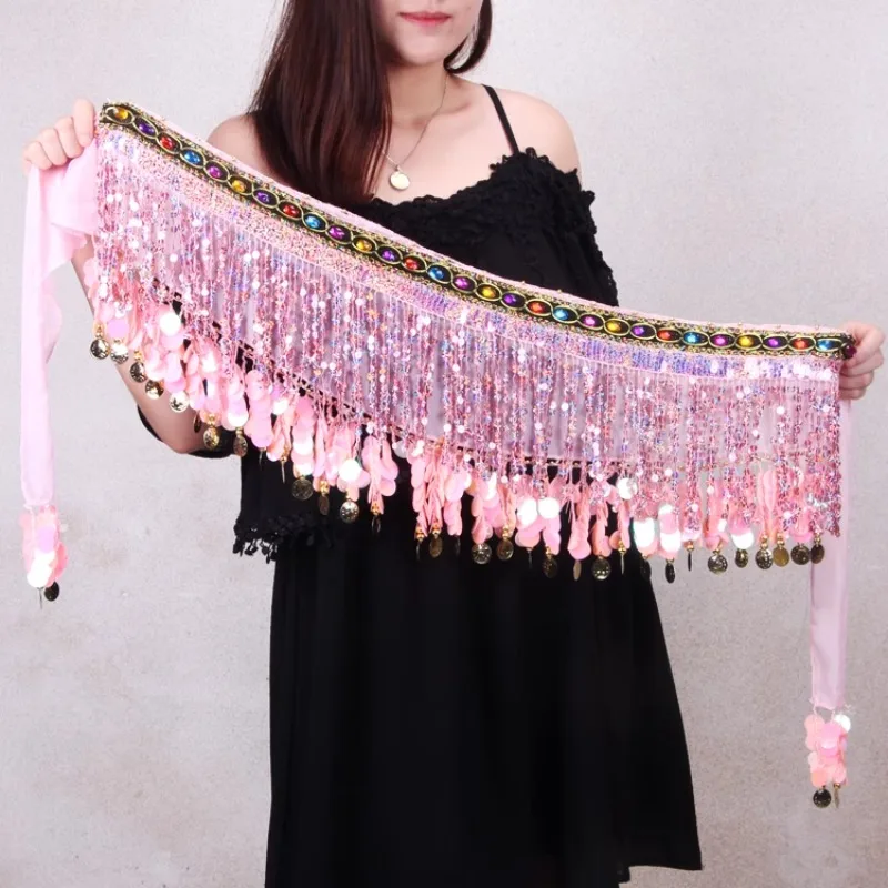 Customized Belly Dance Belt Tassel Hip Scarf Indian Performance Water Diamond Waist Scarf Chain Seal Dance Butt Curtain
