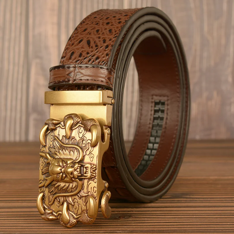 Fashion Brand Genuine Leather Belt Business Trouser Strap Pant Ceinture Homme Cowskin Dragon Automatic Buckle Cowhide Men Belts