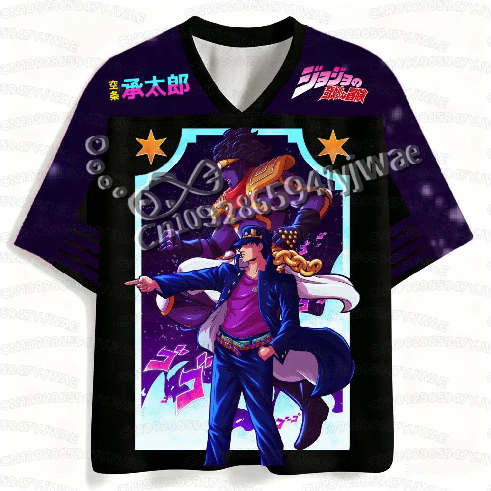 2026 Summer Men's Women's Anime JOJO Jotaro Kujo Jersey Short Sleeve V-neck T-shirt Casual Sports T-Shirt Tops