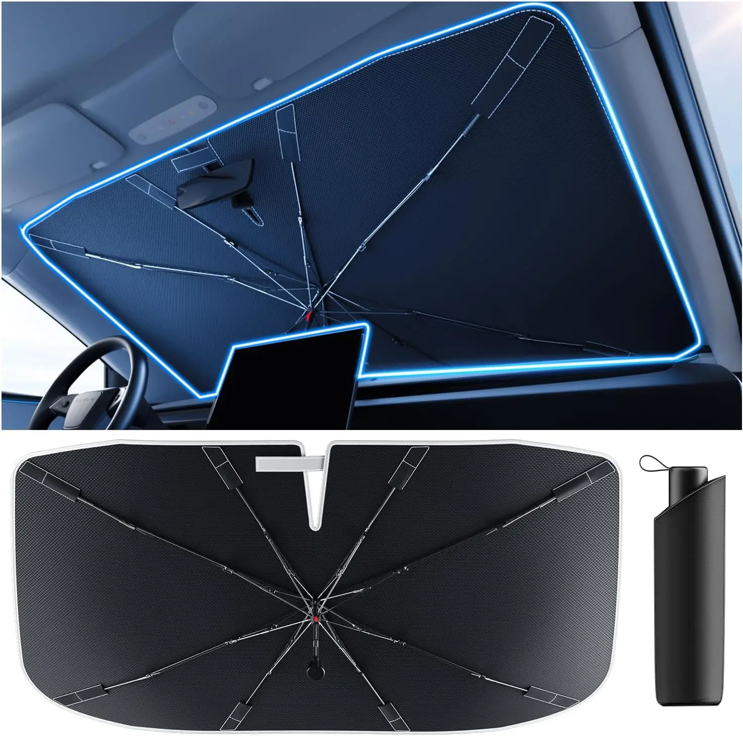 

[2025 Upgrade] Ice-Crystal Windshield Sun Shade, UPF50+ UV Protection, 52'x31' Reflective Heat Shield for Car