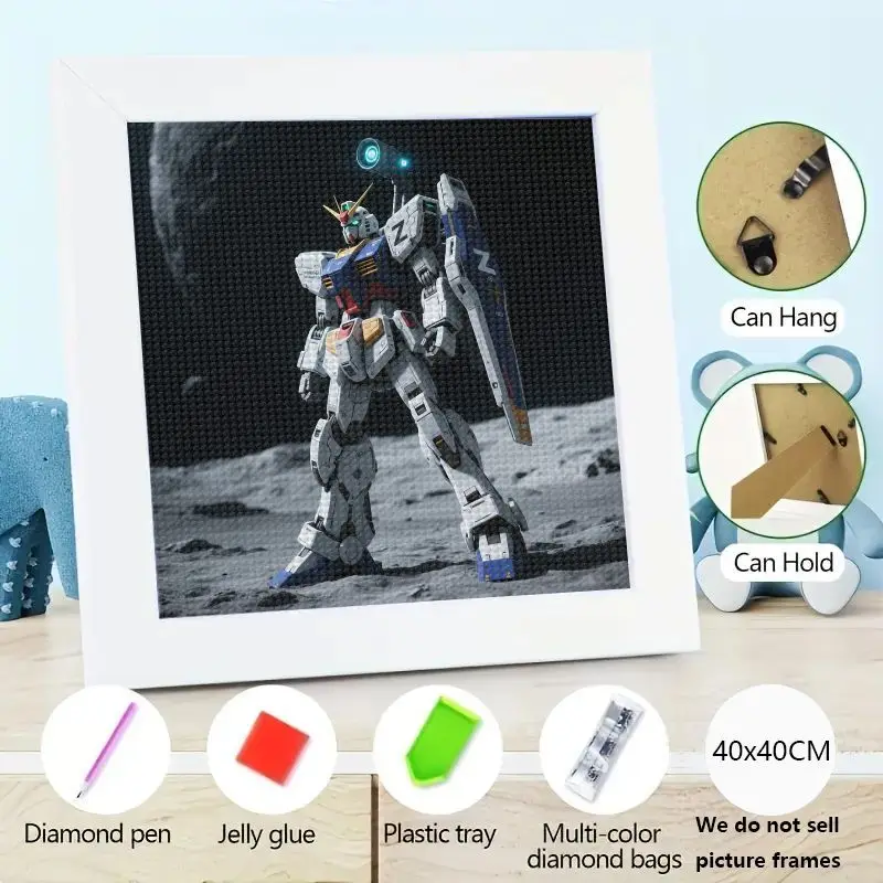 

1PC 5D Full Drill DIY Diamond Painting Kit, Gundam Robot Mecha on Moon Space Anime Wall Art, 40x40CM Diamond Embroidery Home Dec