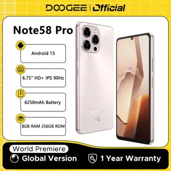 全球版 DOOGEE Note58 Pro 智慧型手機,6.75 吋高清+顯示屏,8GB 運行內存,256GB 機身存儲,6250mAh 大容量電池,支援 NFC,安卓 15 系統 6 最佳銷售 智慧型手機 - №6