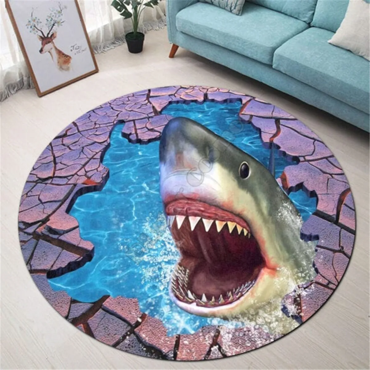 

Love Shark Premium Round Rug 3D Printed Rug Non-slip Mat Dining Living Room Soft Bedroom Carpet 08