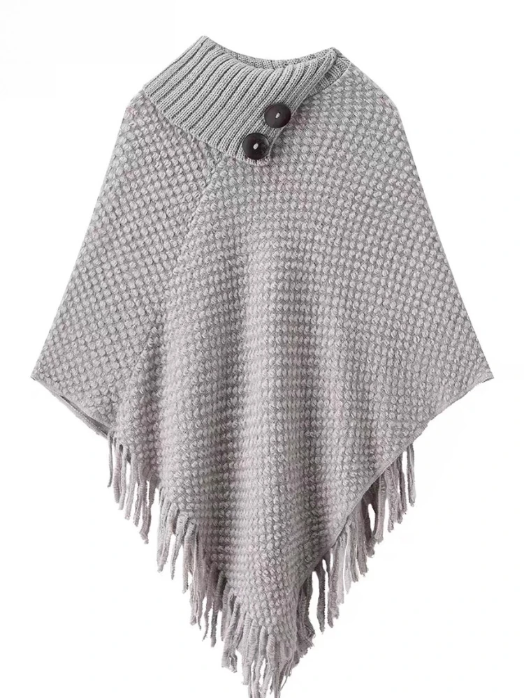 Subculture Y2k High Neck Women Vintage Casual Gray Knitted Sweater Shawl Irregular Loose Sweater Japan Style Fashion Winter New