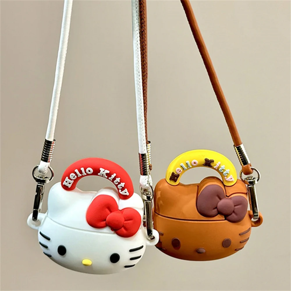 Sanrio Hello Kitty Crossbody Lanyard Strap Case For Apple Airpods 4 Pro2 Pro 3 2 Silicone Handbag Earphone Case Accessorie Cover