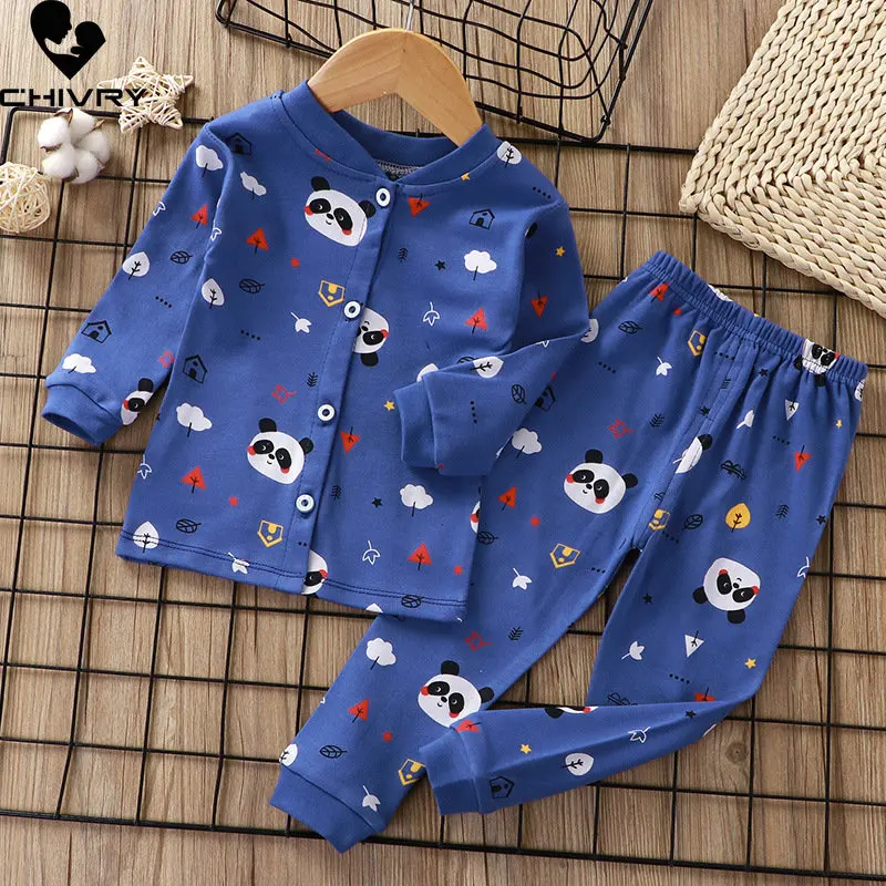 Neue Kinder Jungen Mädchen Pyjamas Cartoon Langarm Cardigan T-Shirt Tops mit Hosen Kleinkind Baby Herbst Schlaf kleidung Sets