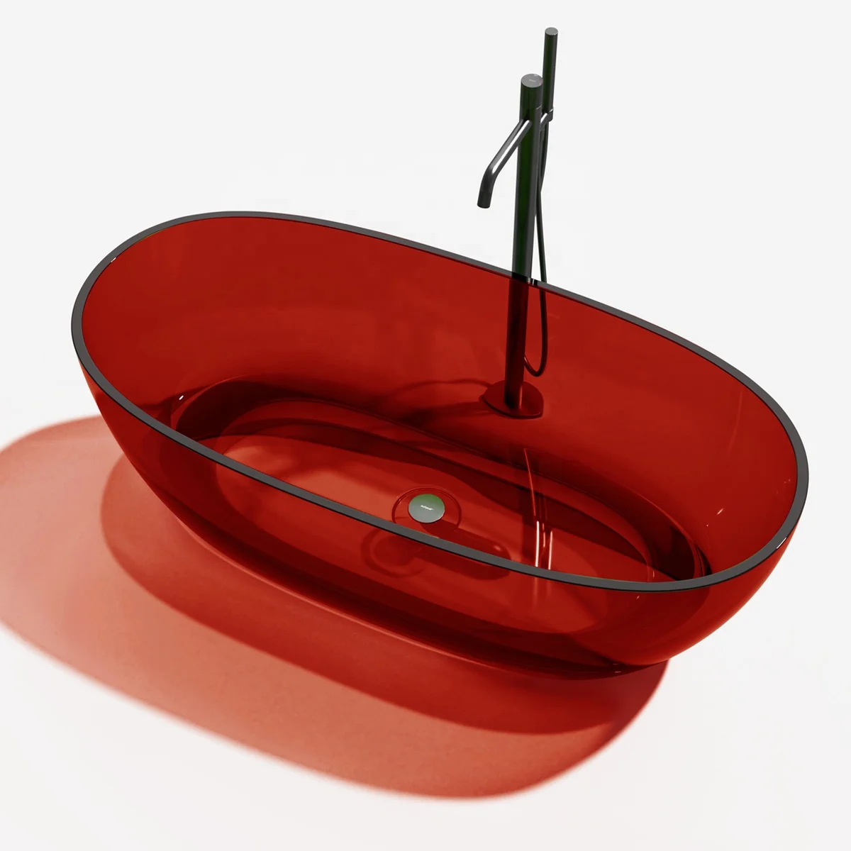a*-Transparent Freestanding Soaking Bath Tub Stone Resin Flatbottom Solid Surface Amber Resin Tub Pure Resin Bathtub.