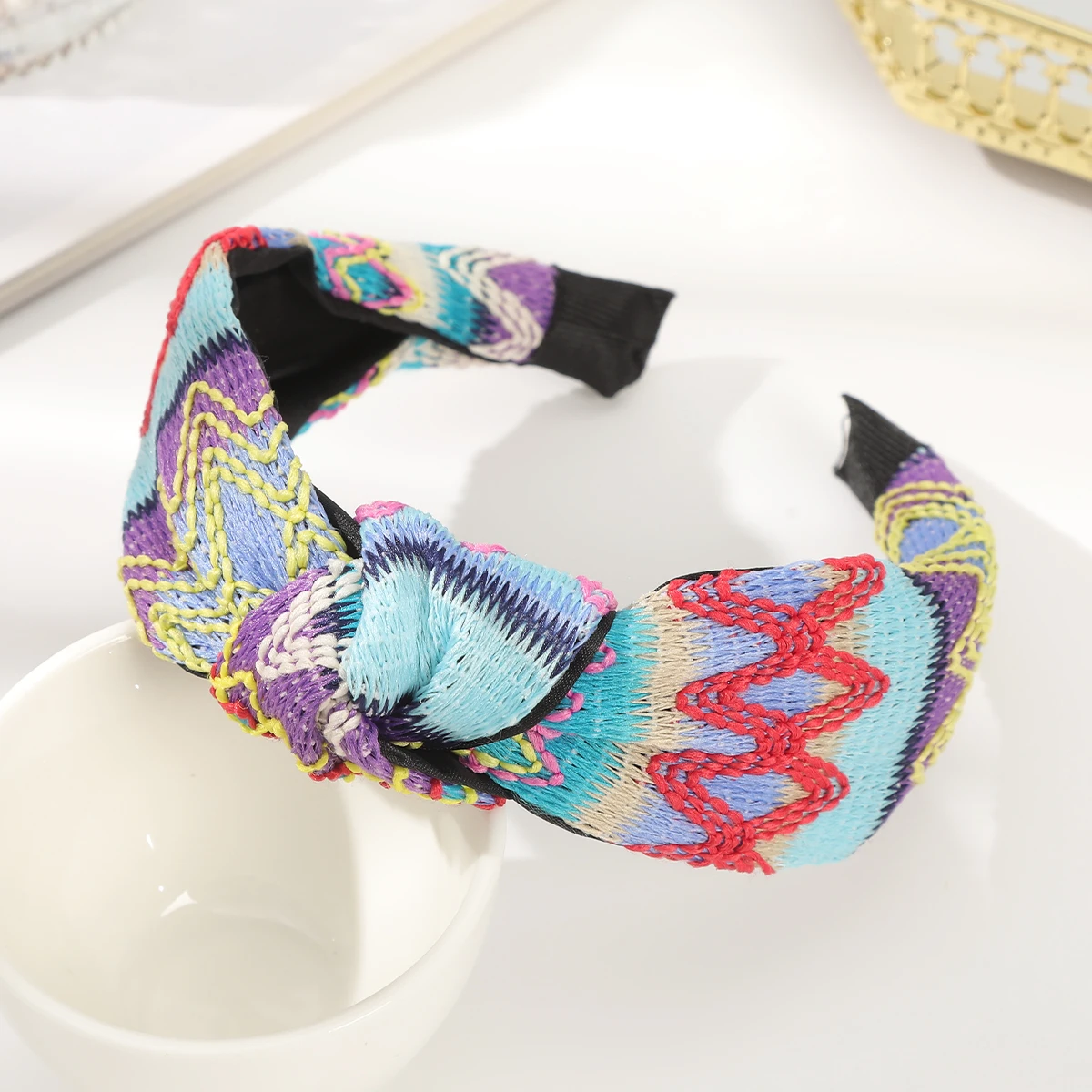 AWAYTR Ethnic Style Ribbon Headbands Farbic Floral Wide Headband Plastic Hair Accessories For Women Trends