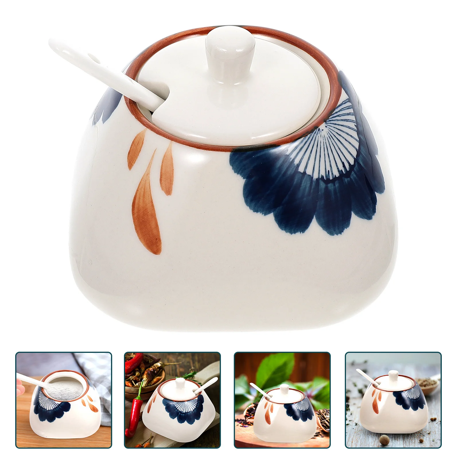 1Set Sauce Jar Ceramic Container Large Mouth Kitchen Seasoning Storage Jar for Sugar Salt Chili Multipurpose