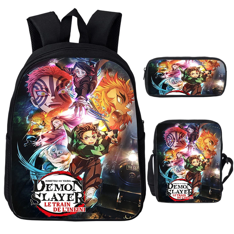 

New Demon Slayer Kimetsu No Yaiba Backpack School Bag 3pcs/set Manga Children Backpack Anime Bookbag Girls Boys Daily Rucksack